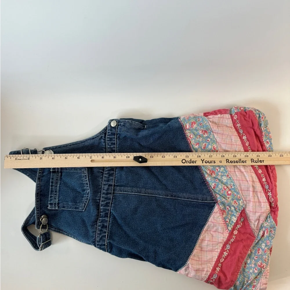 VTG Gymboree‎ Overall Dress Skirtall Denim Mix Fabrics Quilted Floral Girls XL 6